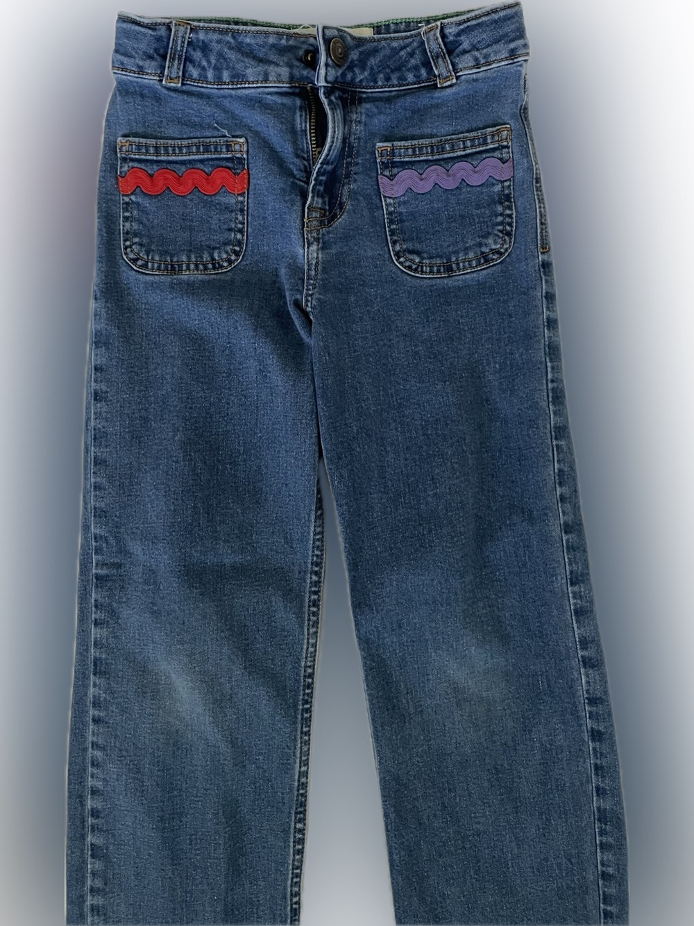Mini Boden Blue Denim Jeans with Red & Purple Trim